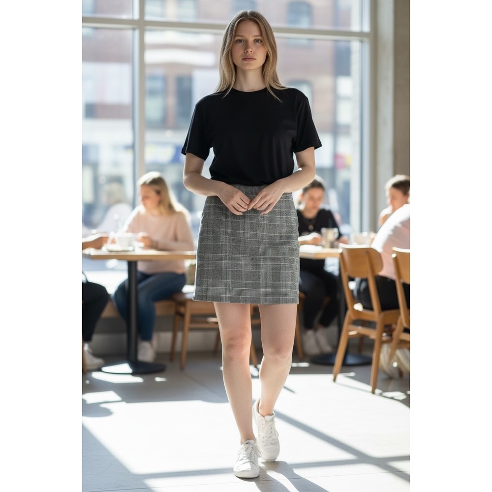 SOHO Apparel Grey Glen Plaid Mini Skirt Womens XL Stretch Workwear‎
